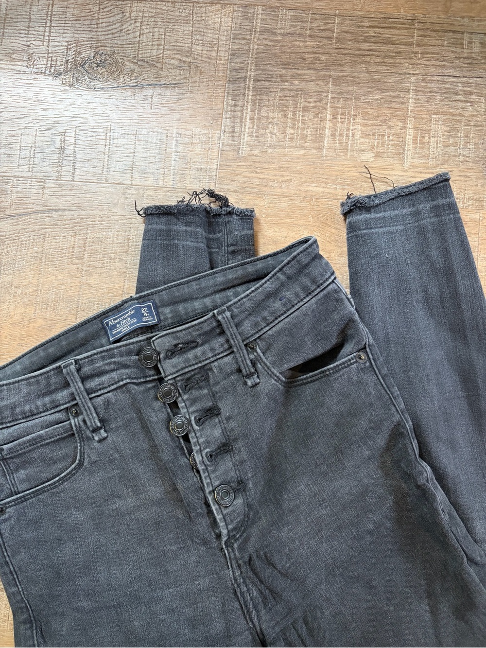 Abercrombie & Fitch Charcoal Button-Fly Raw Hem Jeans